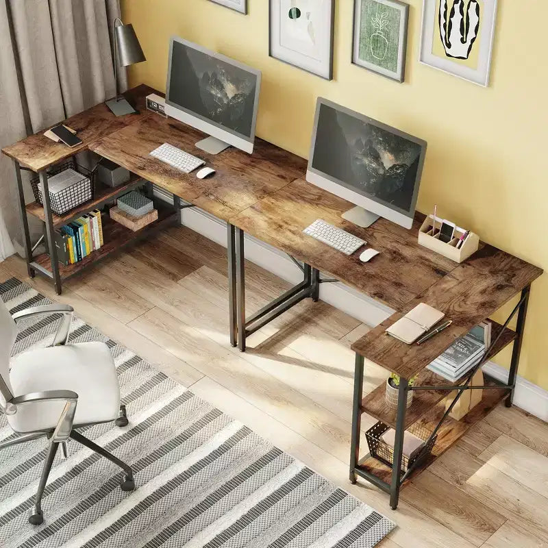 47" L-Shaped Corner Computer Desk with Storage Shelves – Home Office, Small Space