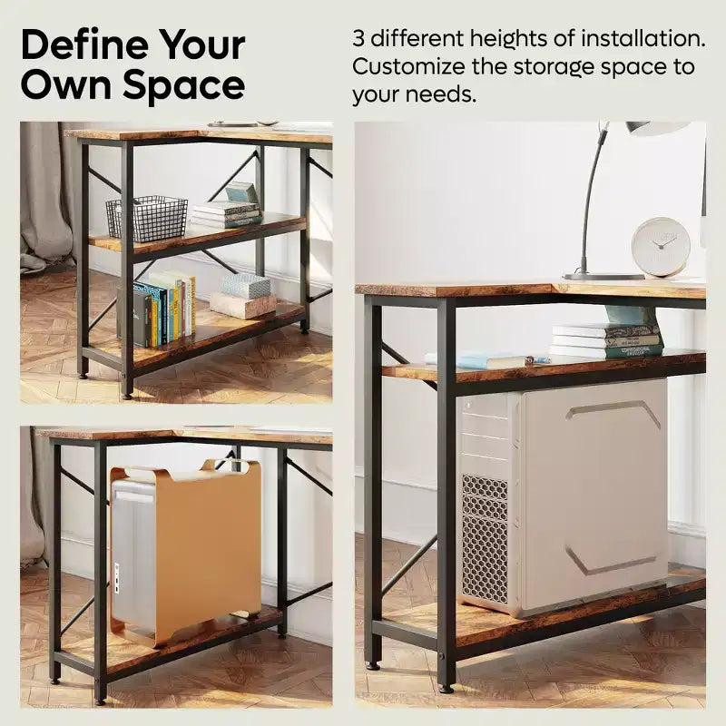47" L-Shaped Corner Computer Desk with Storage Shelves – Home Office, Small Space
