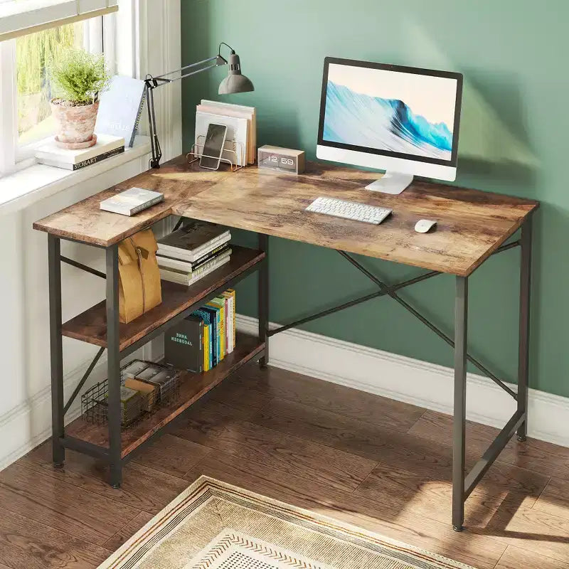 47" L-Shaped Corner Computer Desk with Storage Shelves – Home Office, Small Space