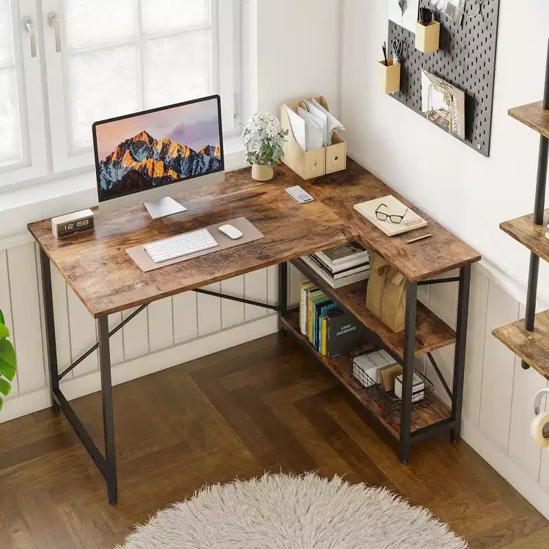 47" L-Shaped Corner Computer Desk with Storage Shelves – Home Office, Small Space