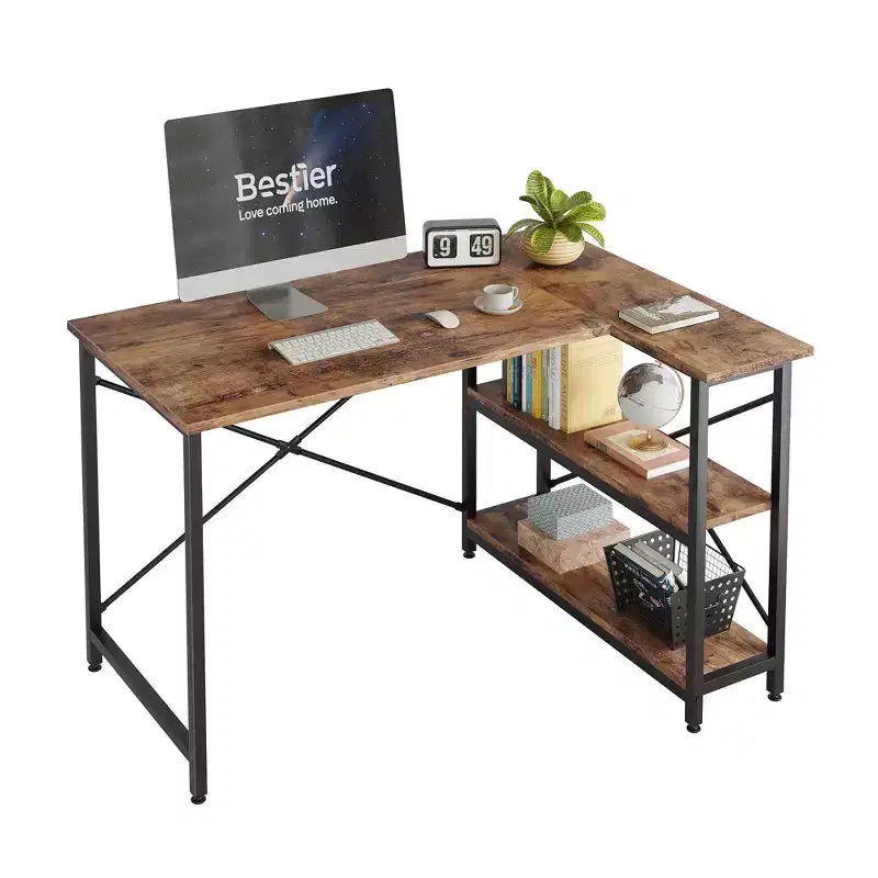 47" L-Shaped Corner Computer Desk with Storage Shelves – Home Office, Small Space