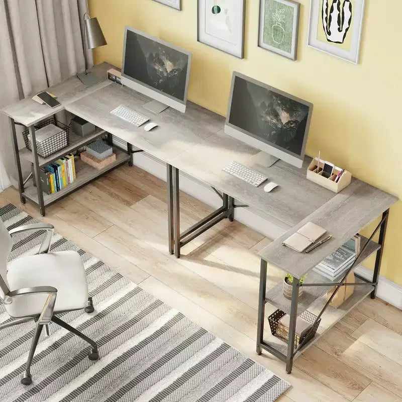 47" L-Shaped Corner Computer Desk with Storage Shelves – Home Office, Small Space