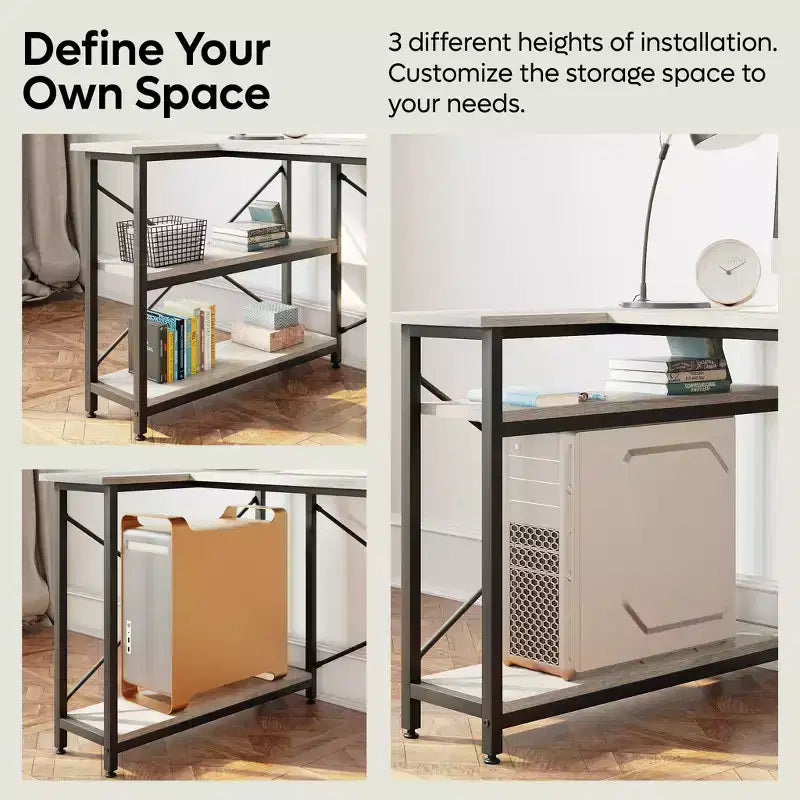 47" L-Shaped Corner Computer Desk with Storage Shelves – Home Office, Small Space