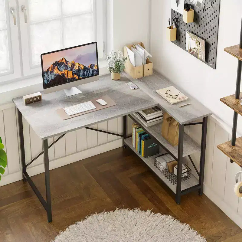 47" L-Shaped Corner Computer Desk with Storage Shelves – Home Office, Small Space