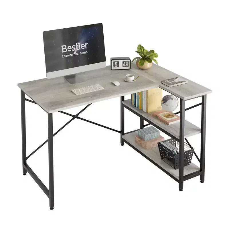 47" L-Shaped Corner Computer Desk with Storage Shelves – Home Office, Small Space