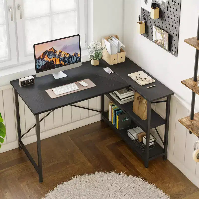 47" L-Shaped Corner Computer Desk with Storage Shelves – Home Office, Small Space