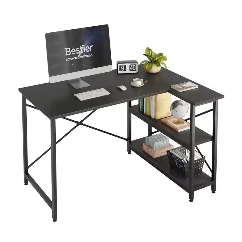 47" L-Shaped Corner Computer Desk with Storage Shelves – Home Office, Small Space