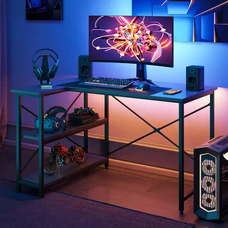 47" L-Shaped Corner Computer Desk with Storage Shelves – Home Office, Small Space