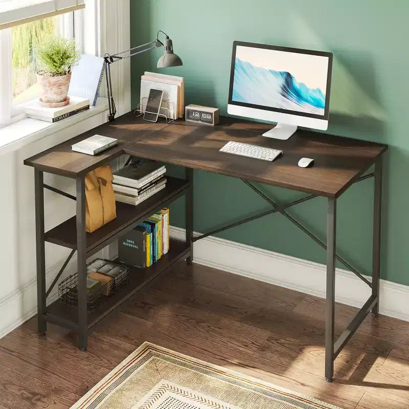 47" L-Shaped Corner Computer Desk with Storage Shelves – Home Office, Small Space