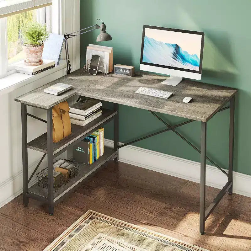 47" L-Shaped Corner Computer Desk with Storage Shelves – Home Office, Small Space