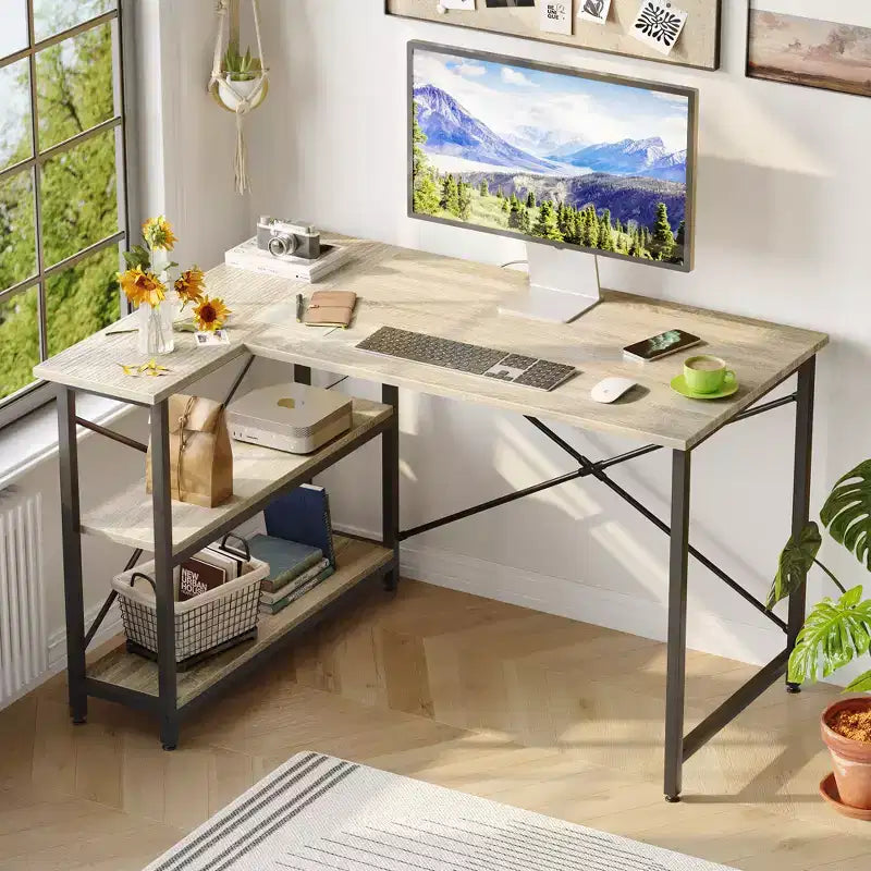 47" L-Shaped Corner Computer Desk with Storage Shelves – Home Office, Small Space