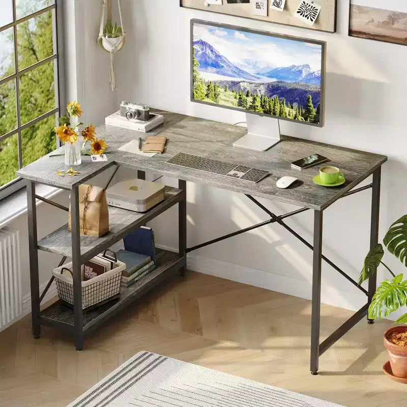 47" L-Shaped Corner Computer Desk with Storage Shelves – Home Office, Small Space