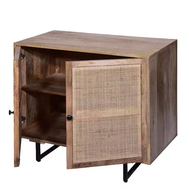 Natural Brown Rattan Door Accent Cabinet, 2-Door