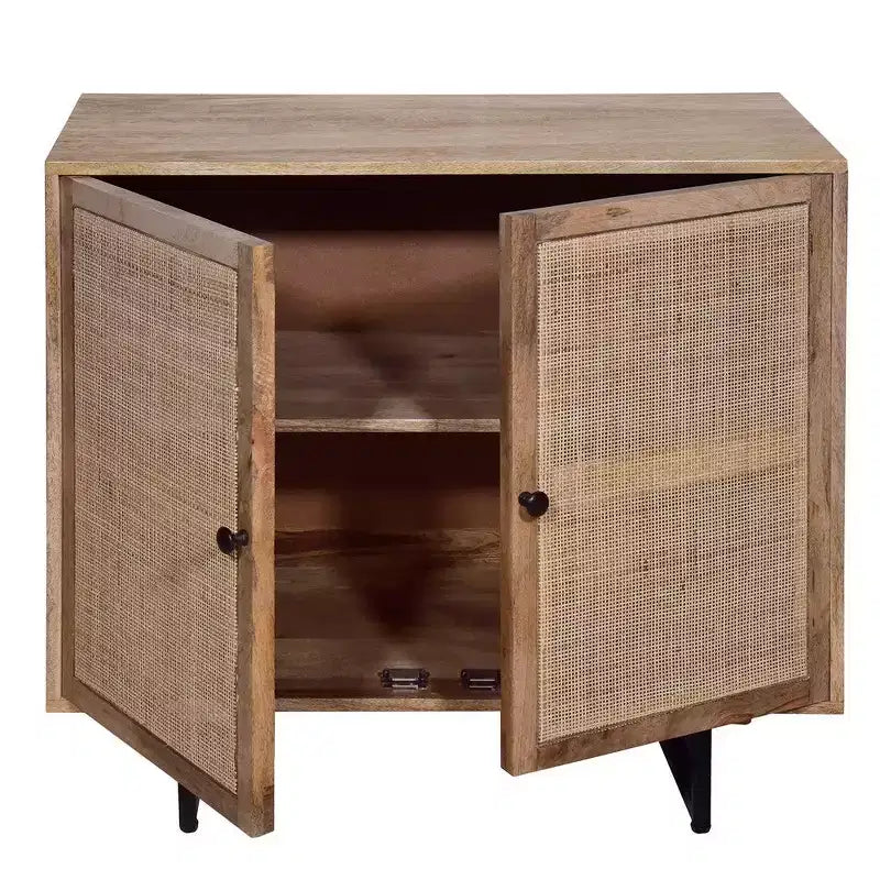 Natural Brown Rattan Door Accent Cabinet, 2-Door