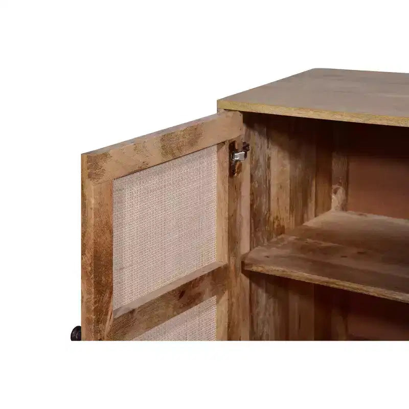 Natural Brown Rattan Door Accent Cabinet, 2-Door