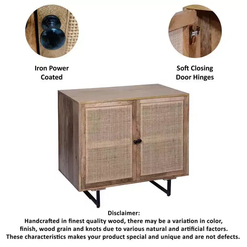 Natural Brown Rattan Door Accent Cabinet, 2-Door