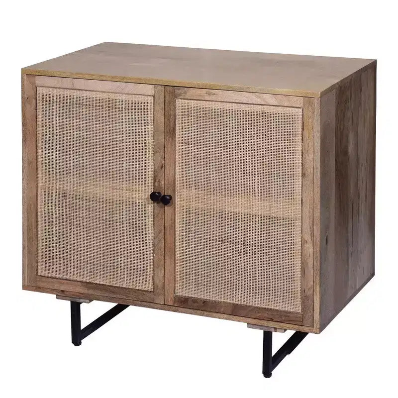 Natural Brown Rattan Door Accent Cabinet, 2-Door