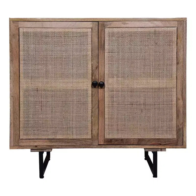 Natural Brown Rattan Door Accent Cabinet, 2-Door