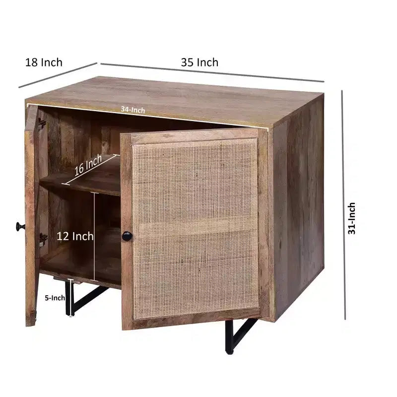 Natural Brown Rattan Door Accent Cabinet, 2-Door