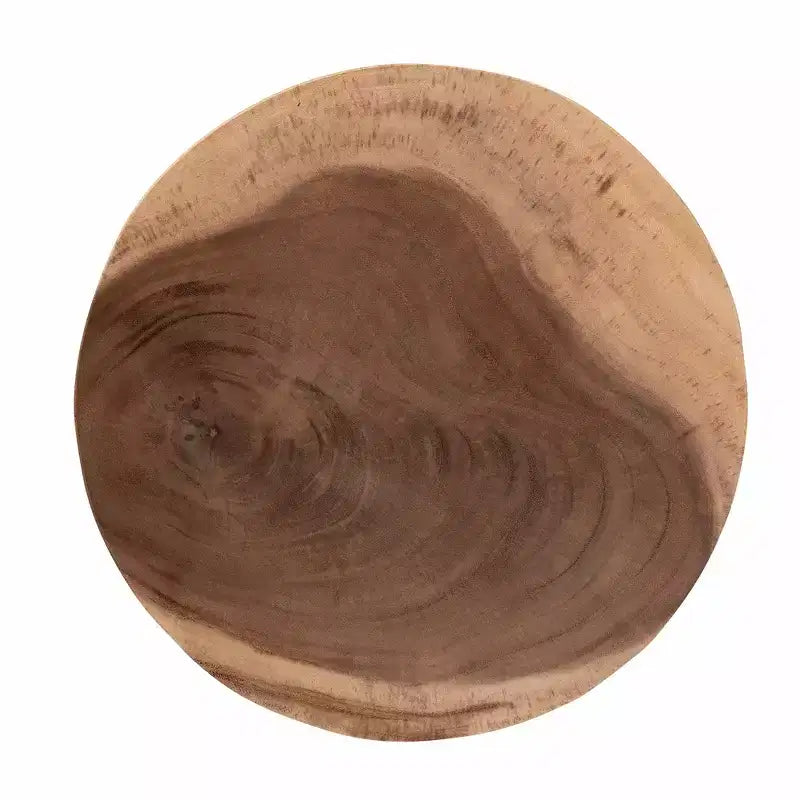 Natural Teak Wood Round End Table – Bohemian Carved Sculpture Base