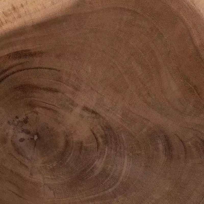 Natural Teak Wood Round End Table – Bohemian Carved Sculpture Base