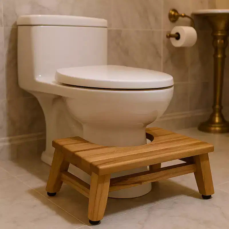 Natural Solid Teak Bathroom Toilet Stool – 8" Squatting Aid, Spa Style