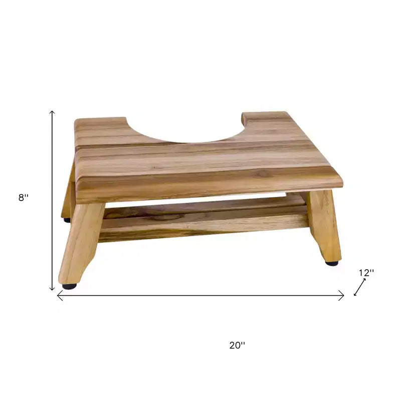 Natural Solid Teak Bathroom Toilet Stool – 8" Squatting Aid, Spa Style