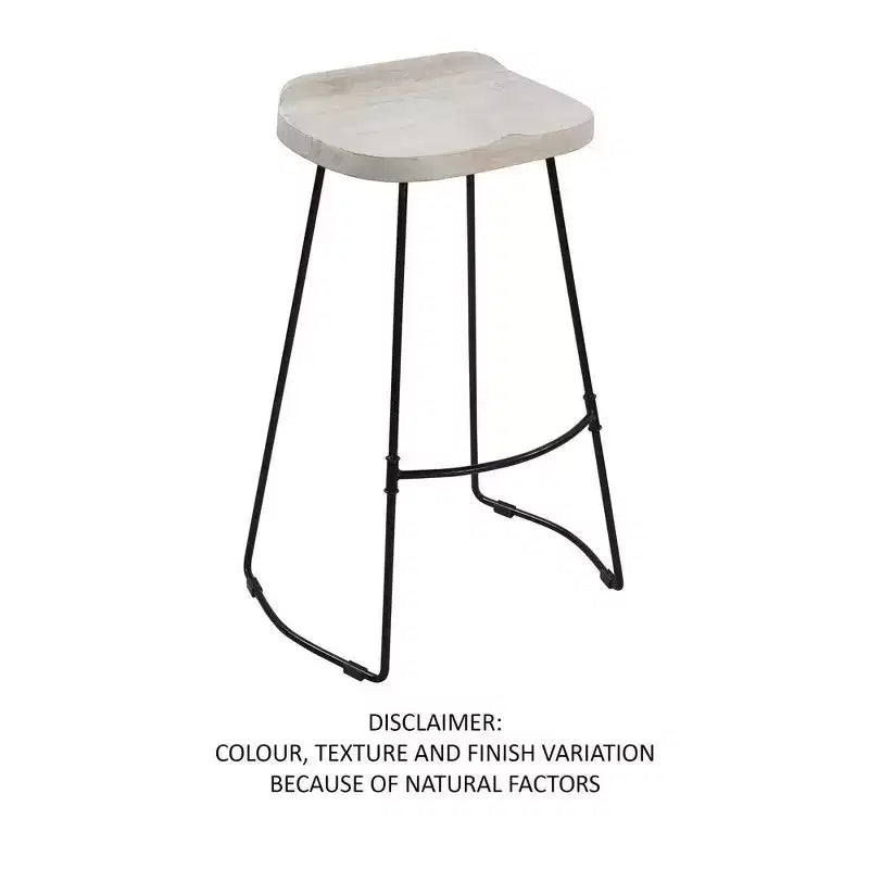 30-Inch Handcrafted Backless Barstool – Whitewashed Mango Wood & Black Metal