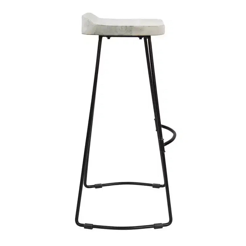 30-Inch Handcrafted Backless Barstool – Whitewashed Mango Wood & Black Metal