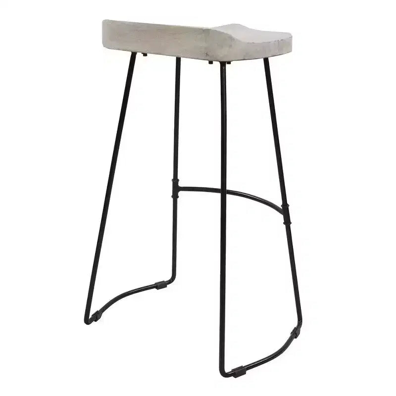 30-Inch Handcrafted Backless Barstool – Whitewashed Mango Wood & Black Metal