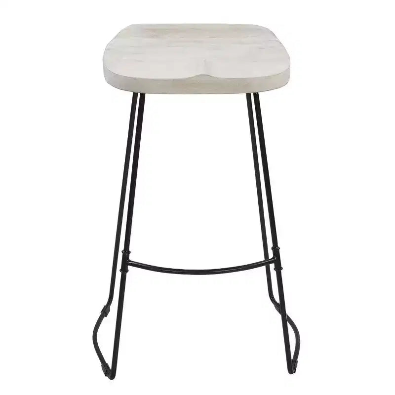 30-Inch Handcrafted Backless Barstool – Whitewashed Mango Wood & Black Metal