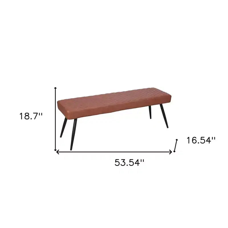 54-Inch Brown Faux Leather Upholstered Dining Bench – Black Metal Legs