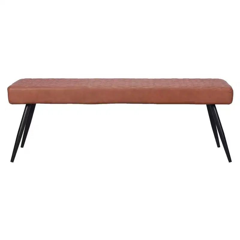 54-Inch Brown Faux Leather Upholstered Dining Bench – Black Metal Legs