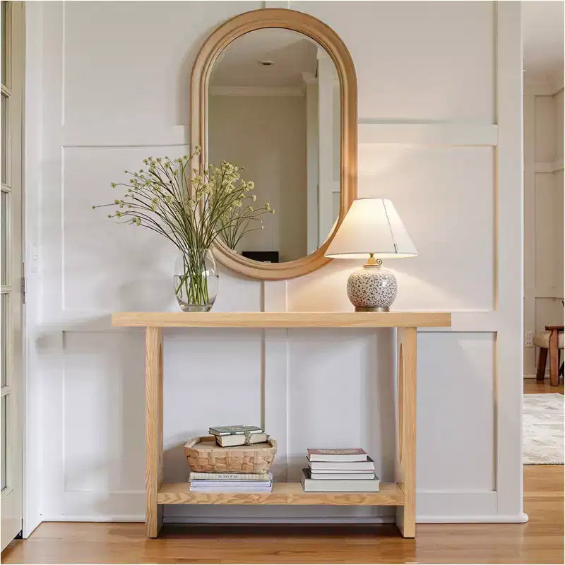 47" Farmhouse Wood Console Table – 2-Tier, Solid Wood Veneer, 140 lb Capacity