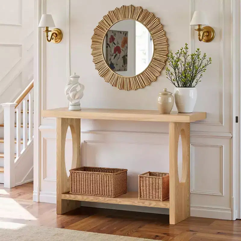 47" Farmhouse Wood Console Table – 2-Tier, Solid Wood Veneer, 140 lb Capacity