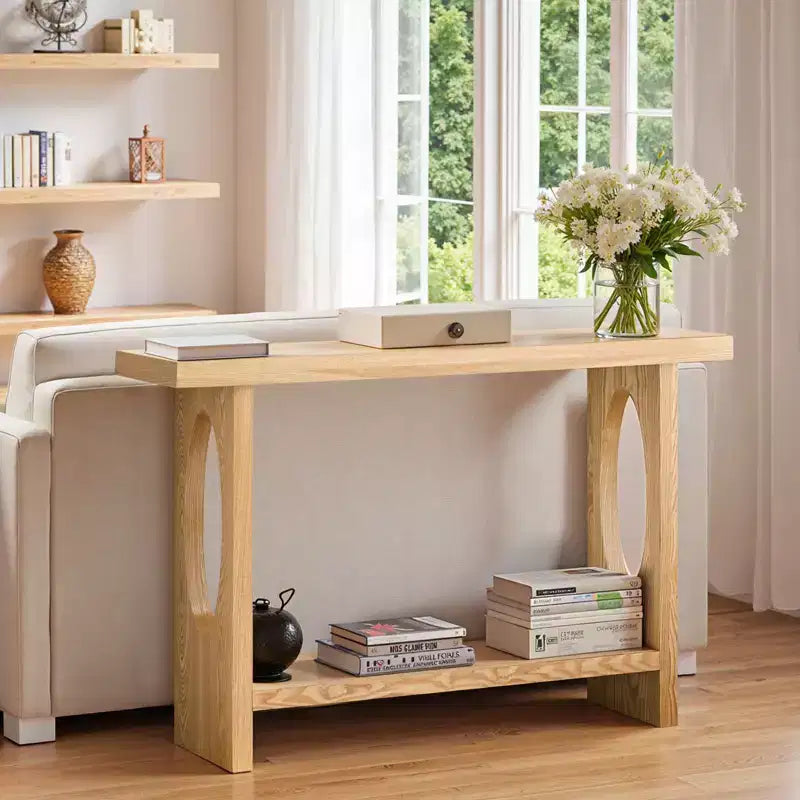 47" Farmhouse Wood Console Table – 2-Tier, Solid Wood Veneer, 140 lb Capacity