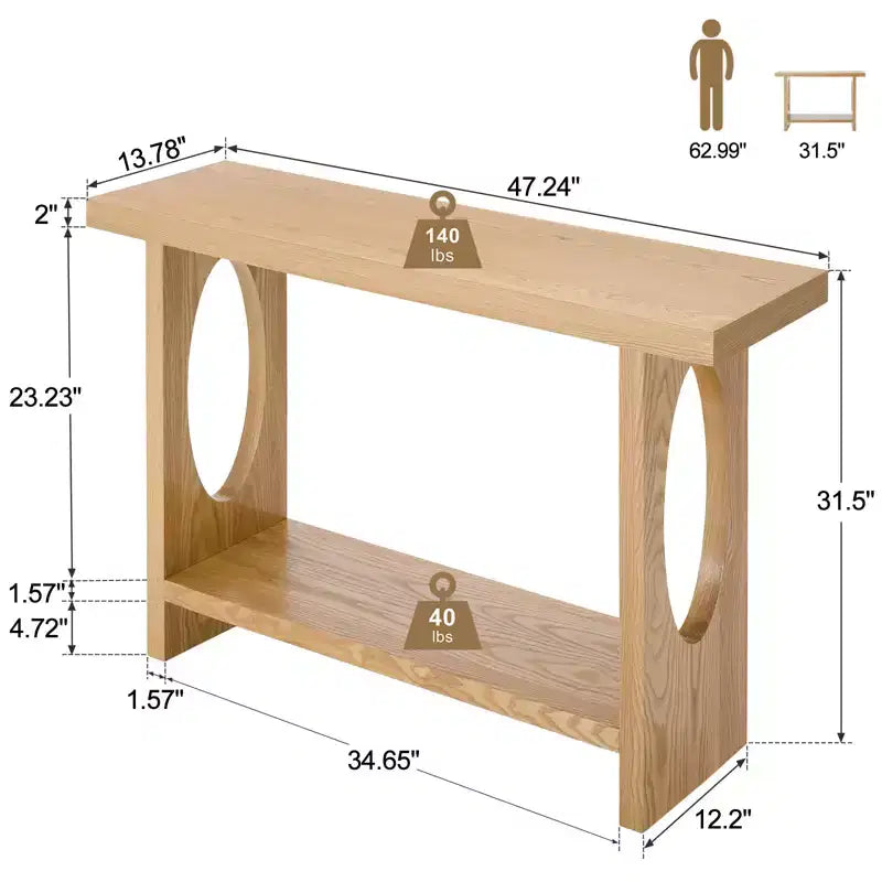 47" Farmhouse Wood Console Table – 2-Tier, Solid Wood Veneer, 140 lb Capacity