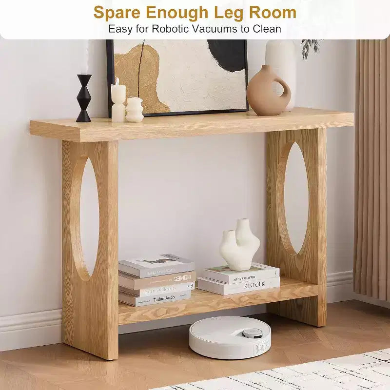 47" Farmhouse Wood Console Table – 2-Tier, Solid Wood Veneer, 140 lb Capacity