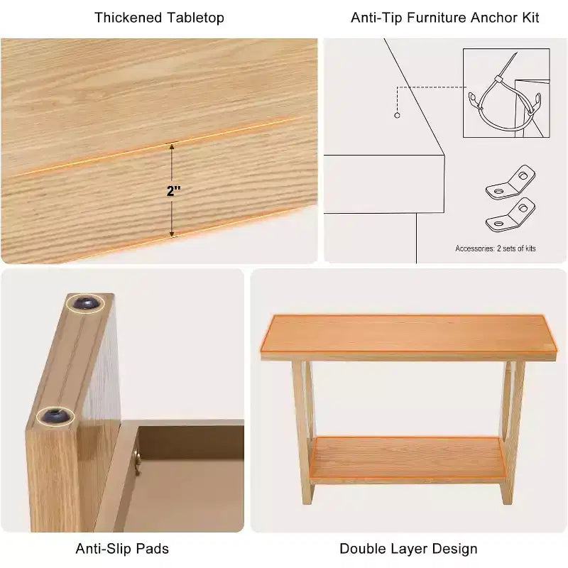 47" Farmhouse Wood Console Table – 2-Tier, Solid Wood Veneer, 140 lb Capacity