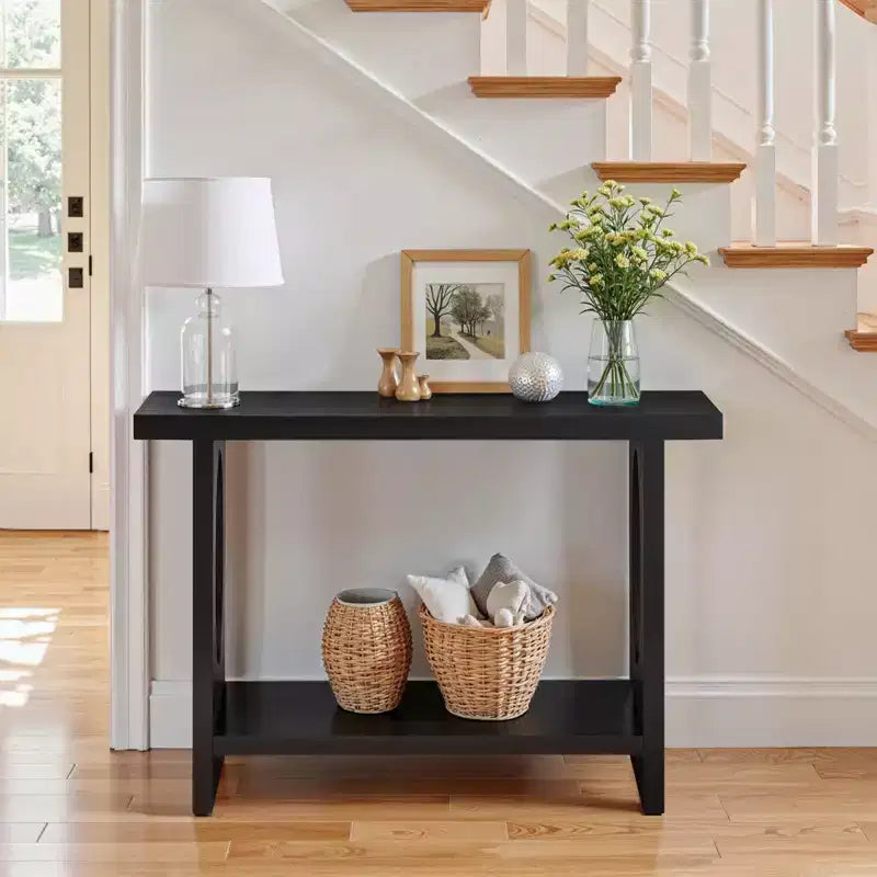 47" Farmhouse Wood Console Table – 2-Tier, Solid Wood Veneer, 140 lb Capacity