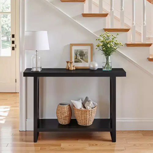 47" Farmhouse Wood Console Table – 2-Tier, Solid Wood Veneer, 140 lb Capacity