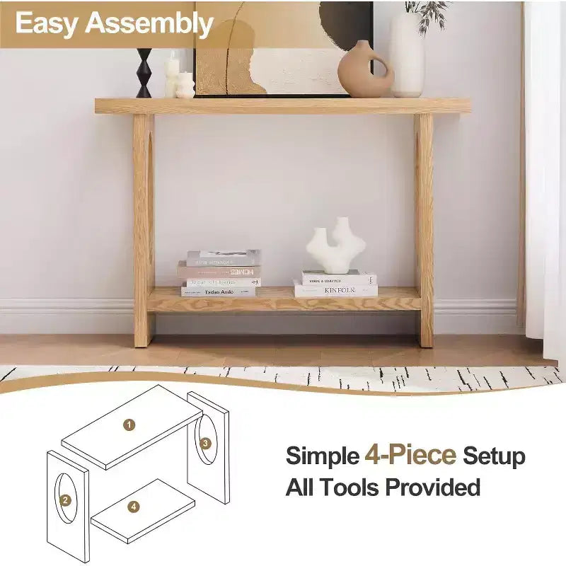 47" Farmhouse Wood Console Table – 2-Tier, Solid Wood Veneer, 140 lb Capacity