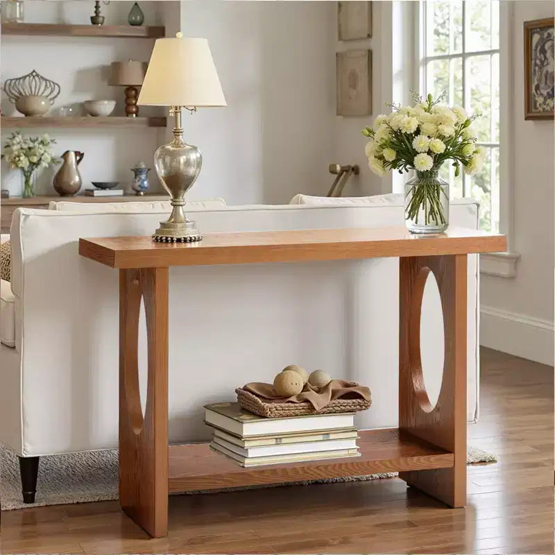 47" Farmhouse Wood Console Table – 2-Tier, Solid Wood Veneer, 140 lb Capacity