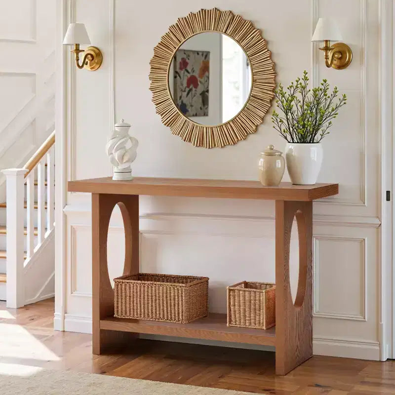 47" Farmhouse Wood Console Table – 2-Tier, Solid Wood Veneer, 140 lb Capacity