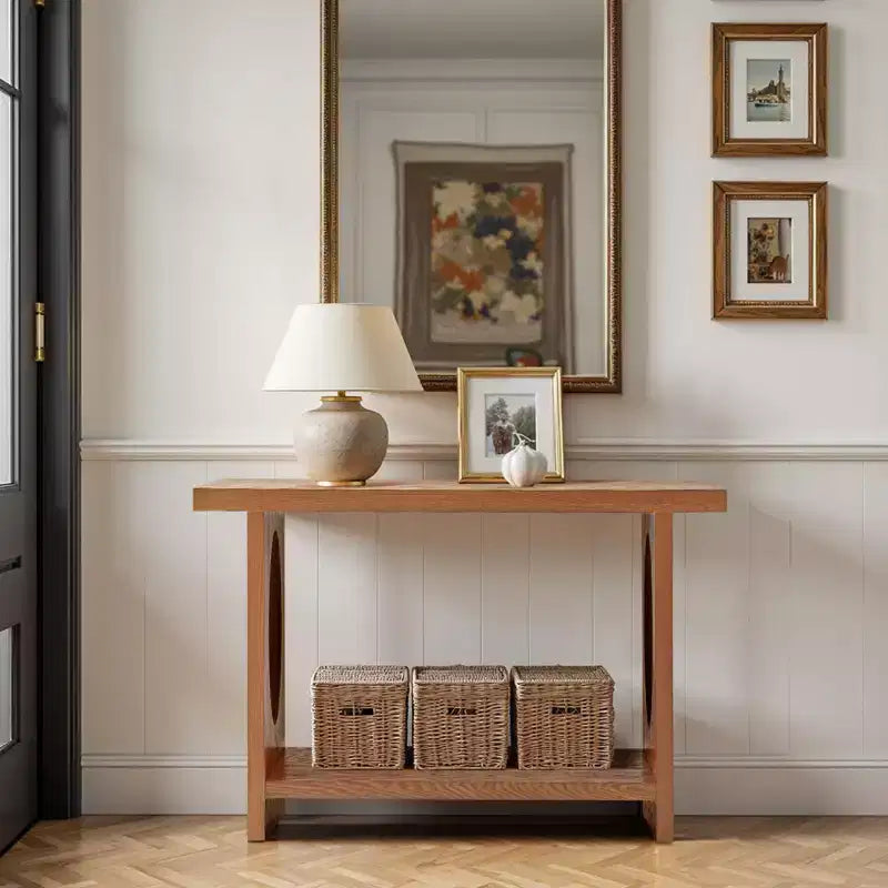 47" Farmhouse Wood Console Table – 2-Tier, Solid Wood Veneer, 140 lb Capacity