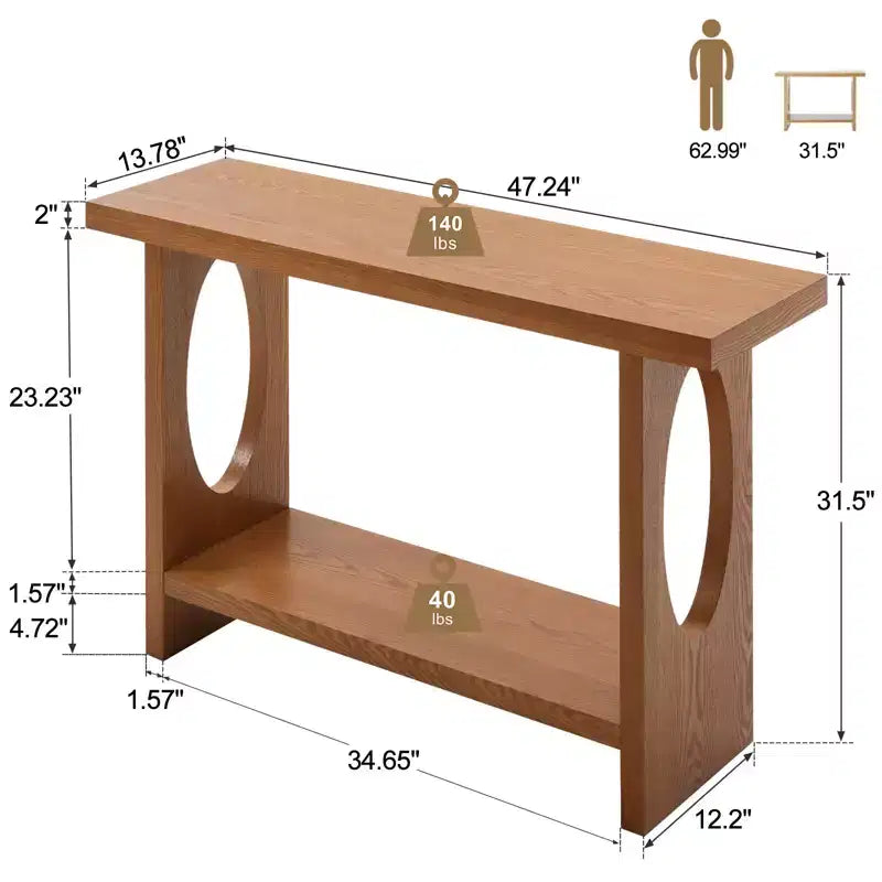 47" Farmhouse Wood Console Table – 2-Tier, Solid Wood Veneer, 140 lb Capacity