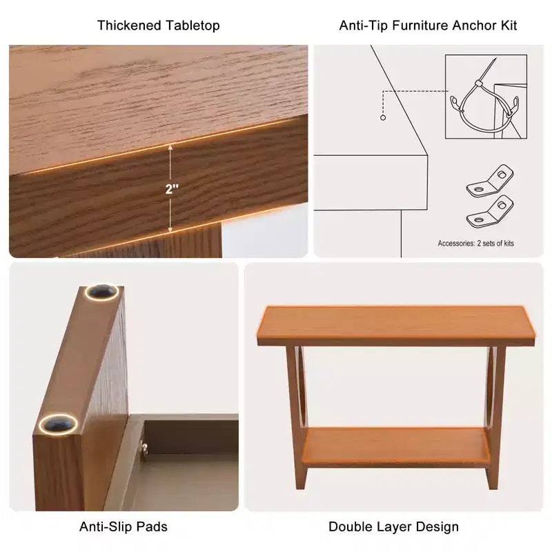 47" Farmhouse Wood Console Table – 2-Tier, Solid Wood Veneer, 140 lb Capacity