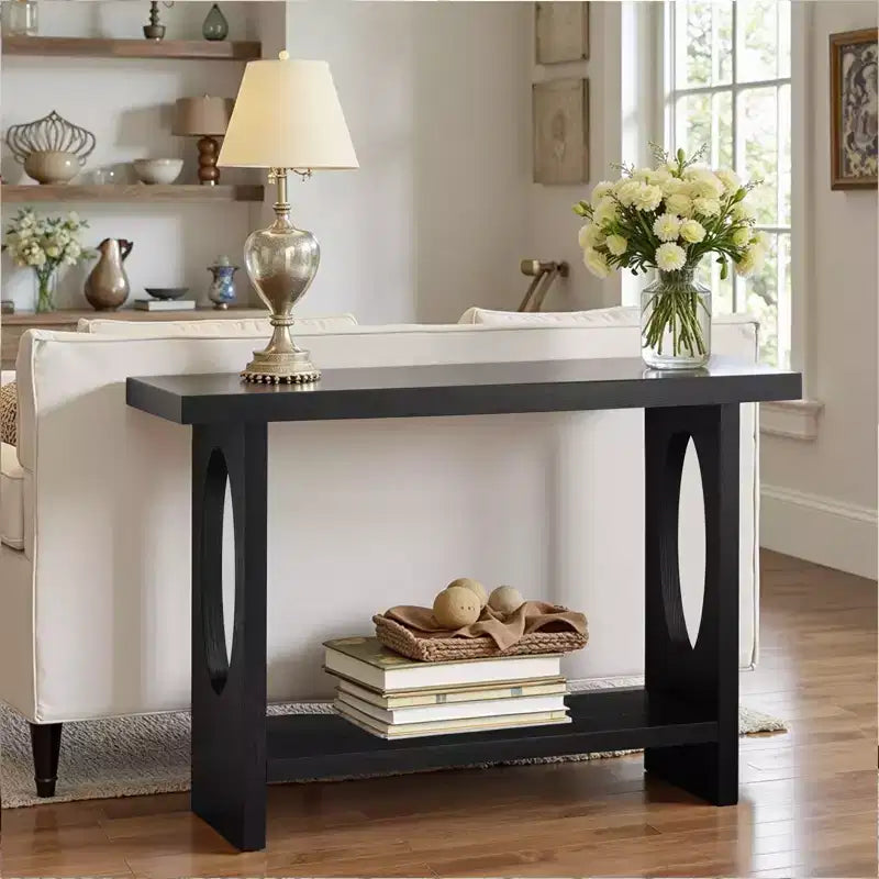 47" Farmhouse Wood Console Table – 2-Tier, Solid Wood Veneer, 140 lb Capacity