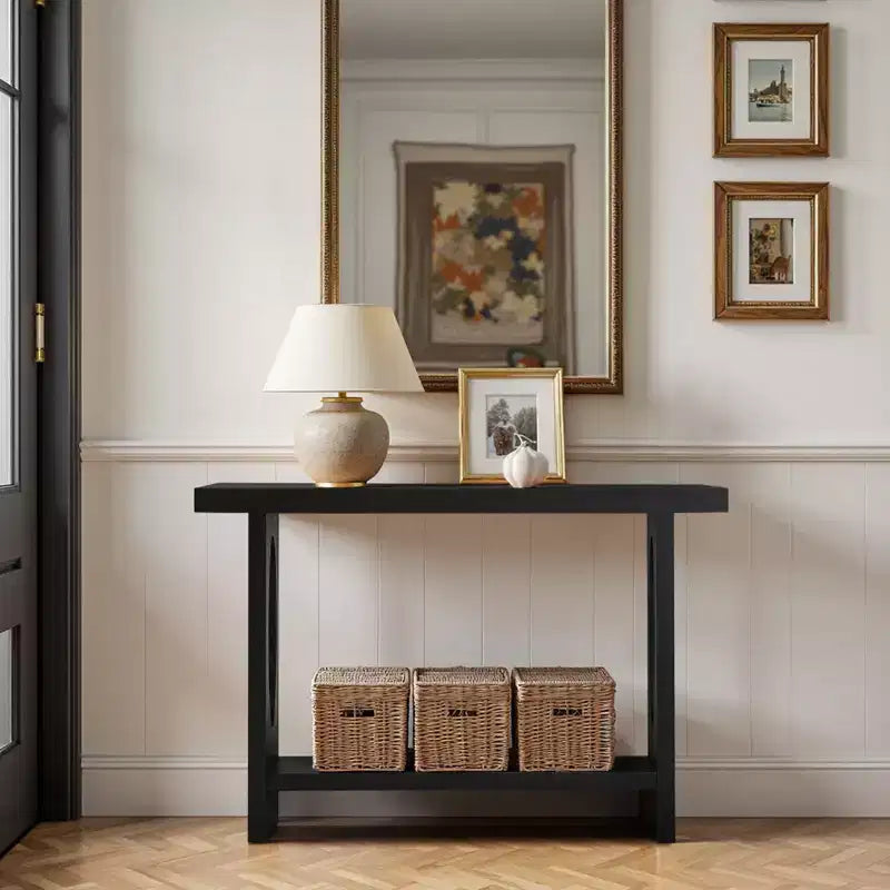 47" Farmhouse Wood Console Table – 2-Tier, Solid Wood Veneer, 140 lb Capacity