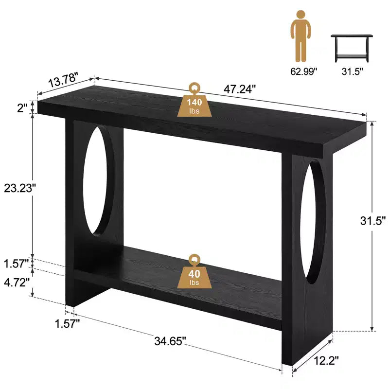 47" Farmhouse Wood Console Table – 2-Tier, Solid Wood Veneer, 140 lb Capacity